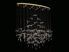 NEWPORT 8200 8220/140 С oval gold polished , Люстра, Gold polished Сlear glass+ gold glass L140*40*H150 cm GU4 14*5W (Возможна замена на белое основание по запросу.)